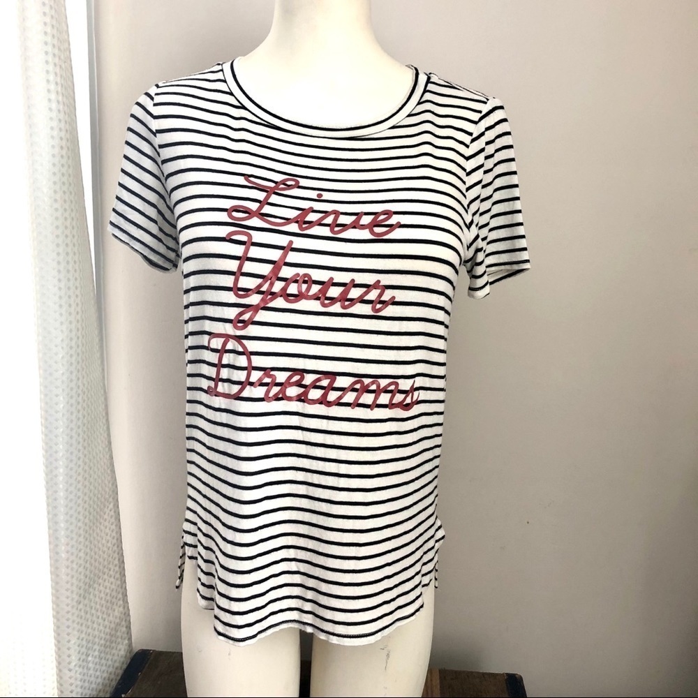 🎯3/$10 Poolhouse Striped Live Your Dreams Graphic Tee Medium